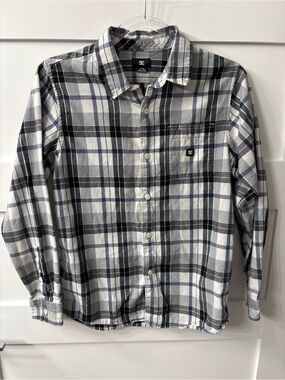 DC Boys Skate Flannel Black & White Plaid Button-Up Shirt